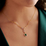 Emerald Lariat Necklace, 14K Solid Gold, 1/2 ct Lab Grown Diamond-2