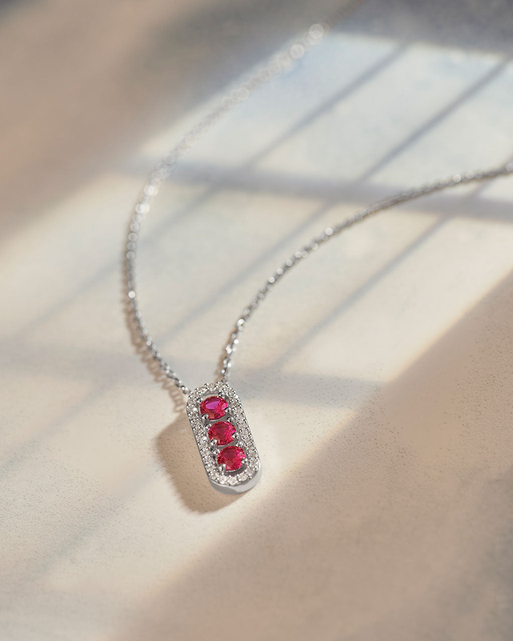 Created Ruby Paperclip Necklace, Sterling Silver, 1/5 ct Lab Grown Diamond-8