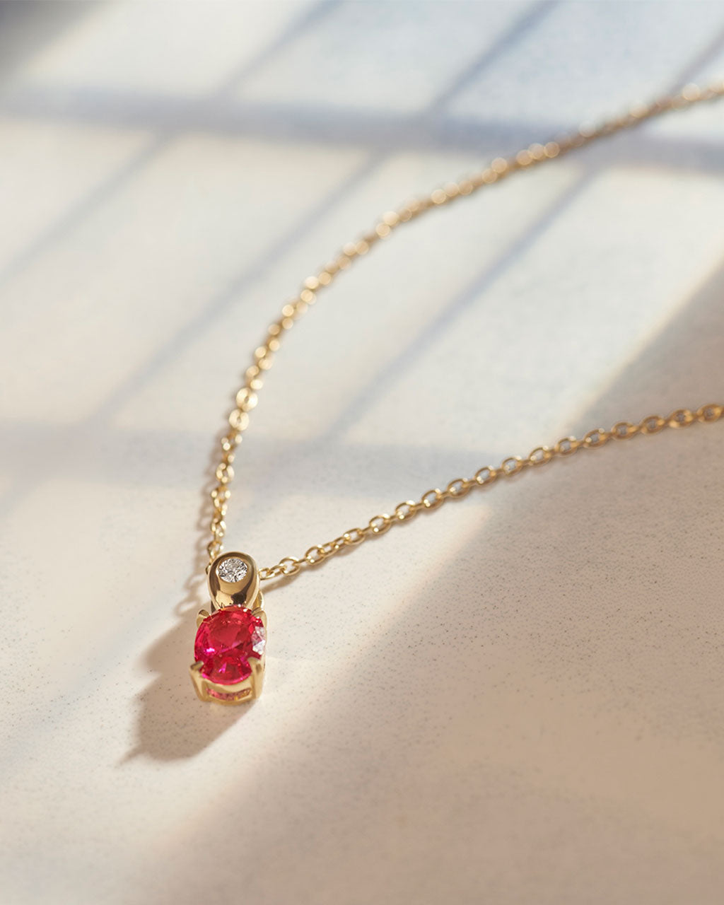 Created Ruby Diamond Necklace, 14K Gold Vermeil, 1/20 ct Lab Grown Diamond-7