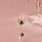 Harmony Pearl Malachite Necklace, 14K Gold Vermeil-6