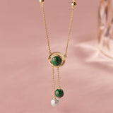 Harmony Pearl Malachite Necklace, 14K Solid Gold-6