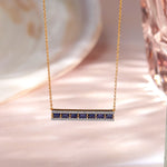 Created Sapphire Bar Necklace, 14K Solid Gold, 1/3 ct Lab Grown Diamond-1