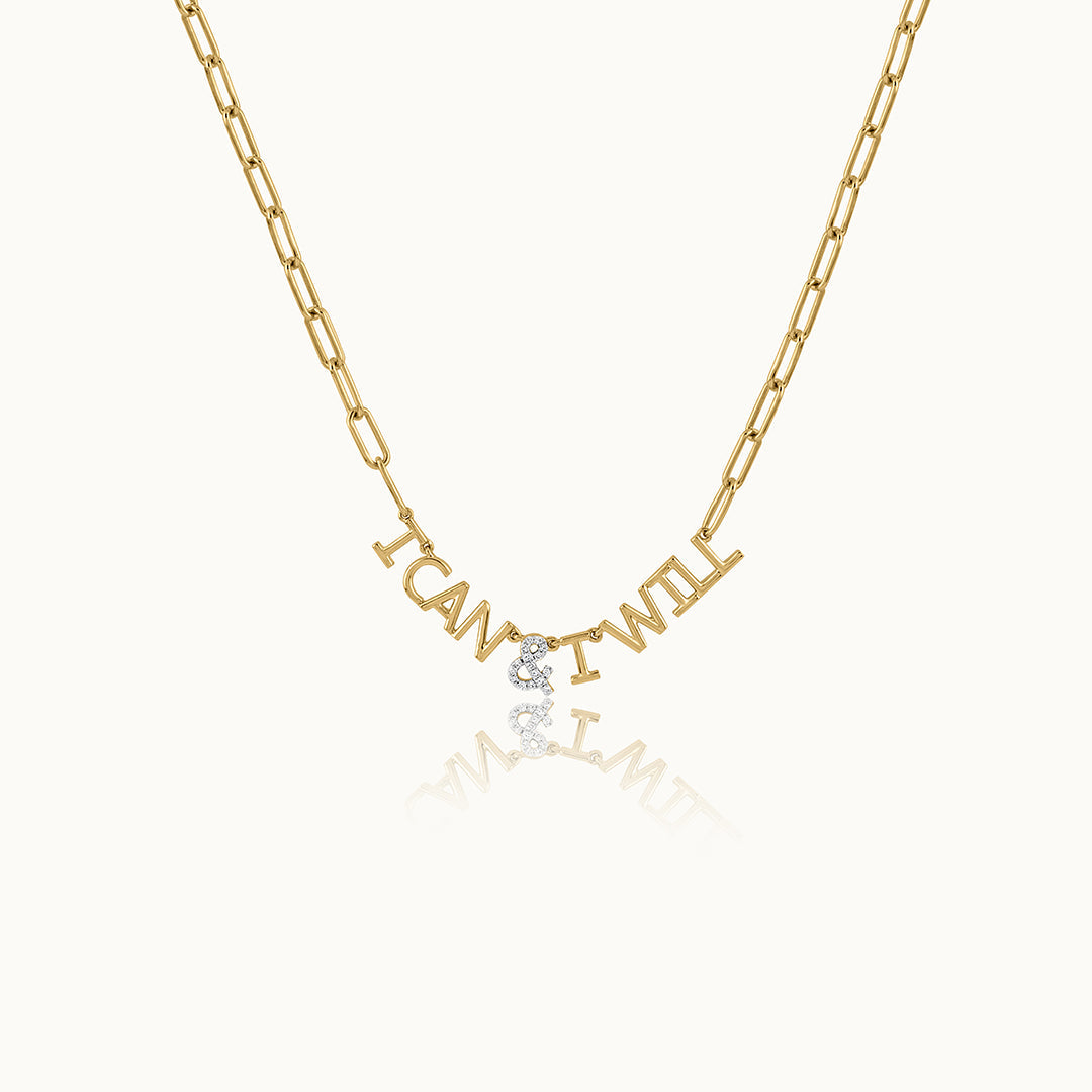 I Can & I Will Diamond Paperclip Necklace, 14K Solid Gold, 1/10 ct Lab Grown Diamond-3