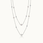 Layered Pearl Diamond Station Necklace, Sterling Silver, 1/3 ct Lab Grown Diamond-3