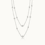Layered Pearl Diamond Station Necklace, Sterling Silver, 1/3 ct Lab Grown Diamond-3