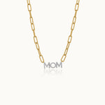 Mom Diamond Paperclip Necklace, 14K Solid Gold, 1/4 ct Lab Grown Diamond-3