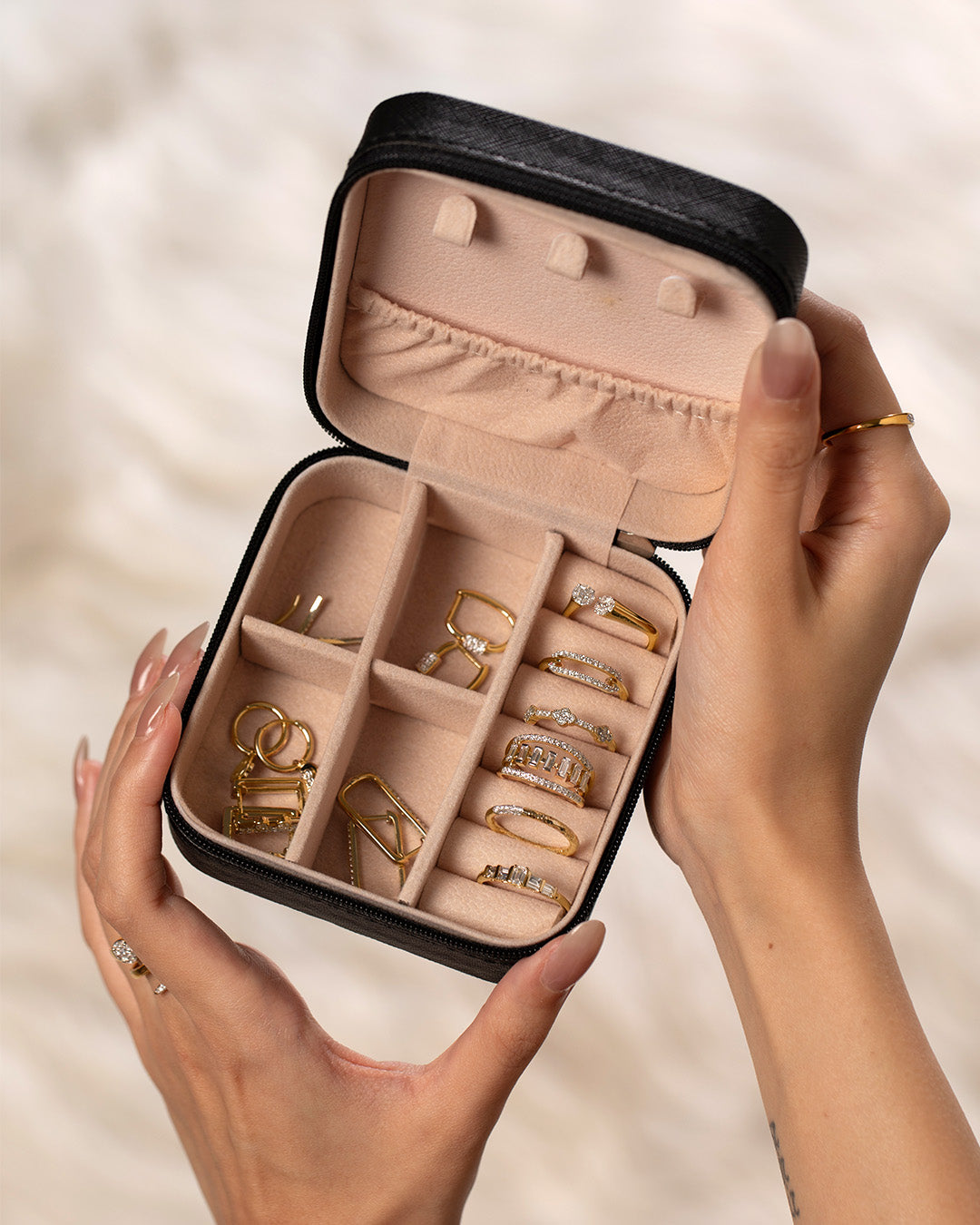 Black Faux Jewelry Case, 14K Gold Vermeil-4