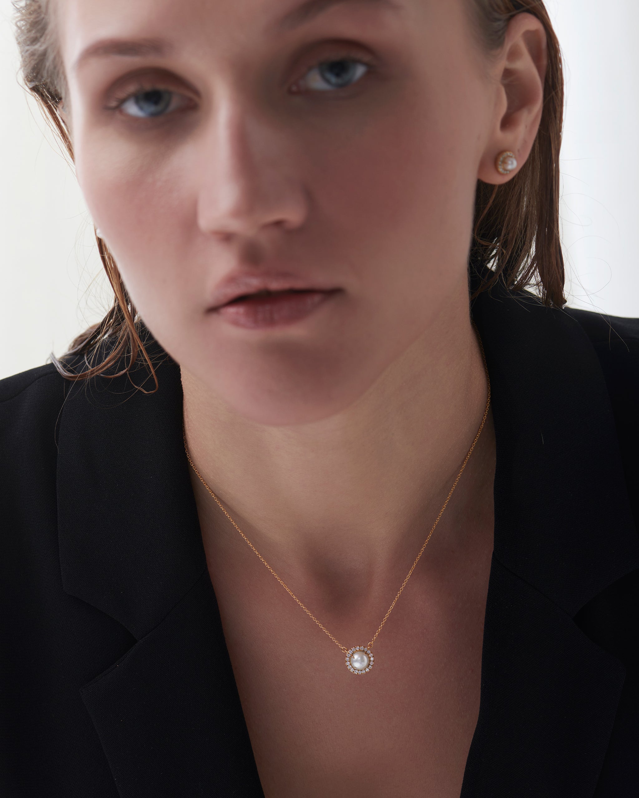 Classic Pearl Diamond Necklace, 14K Gold Vermeil, 1/5 ct Lab Grown Diamond-4