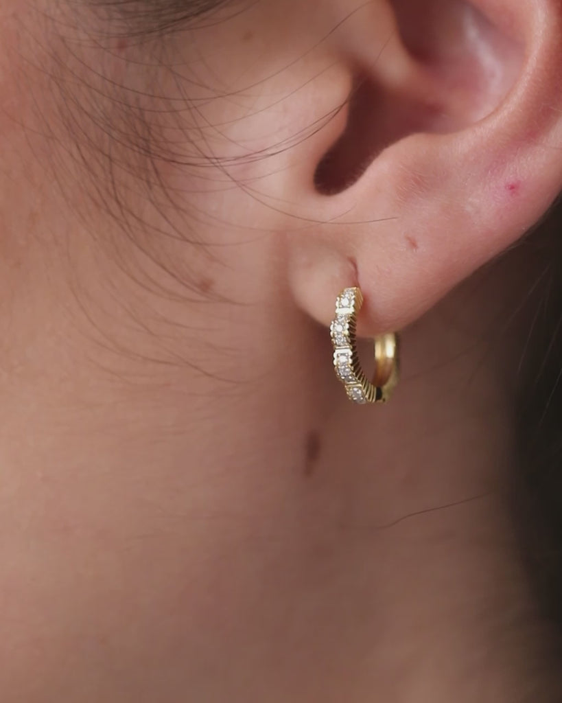 Floral Small Hoops, 14K Gold Vermeil, 1/6 ct Lab Grown Diamond-4
