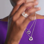 Double Row Heart Diamond Necklace, Sterling Silver, 3/8 ct Lab Grown Diamond-4