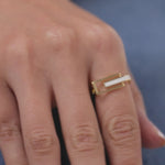 Square White Cera Band, 14K Solid Gold-9