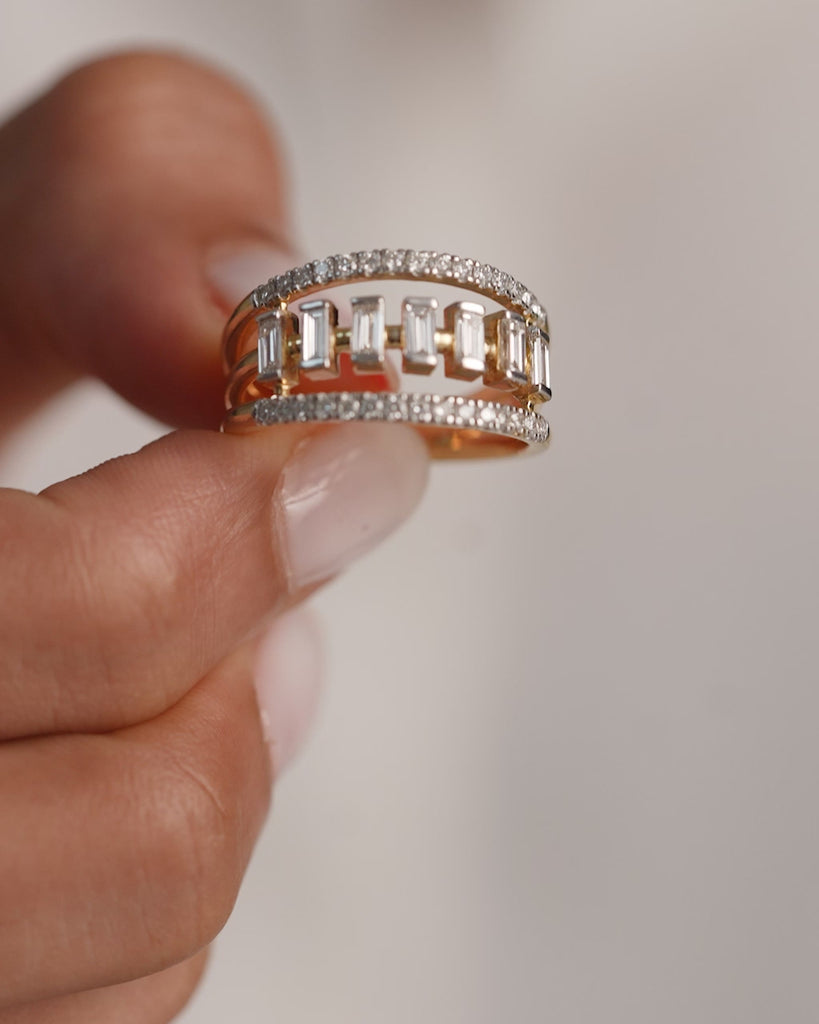 Wide Baguette Diamond Band, 14K Gold Vermeil, 3/4 ct Lab Grown Diamond-4
