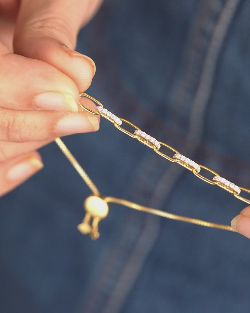 Diamond Paperclip Bolo Bracelet, 14K Gold Vermeil, 5/8 ct Lab Grown Diamond-4