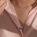 Enamel Butterfly Necklace, 14K Solid Gold, 1/4 ct Lab Grown Diamond-3