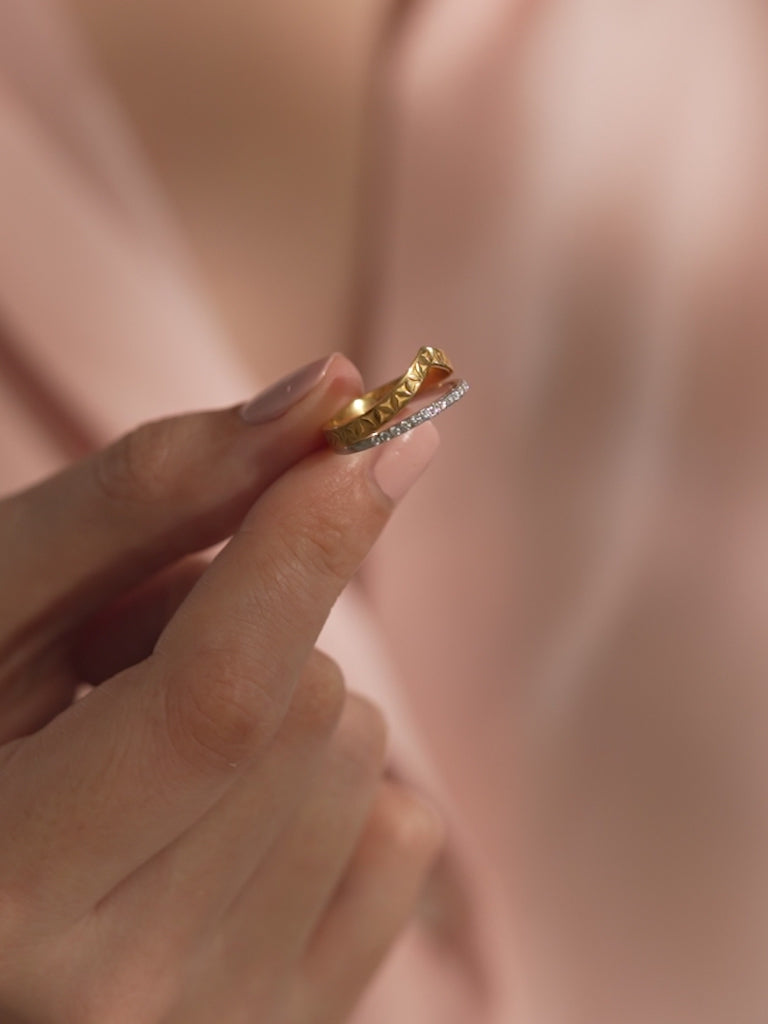 Engraved Chevron Band, 14K Gold Vermeil, 1/5 ct Lab Grown Diamond-4