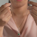 Emerald Lariat Necklace, 14K Solid Gold, 1/2 ct Lab Grown Diamond-3