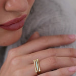 Square Green Cera Band, 14K Solid Gold-5